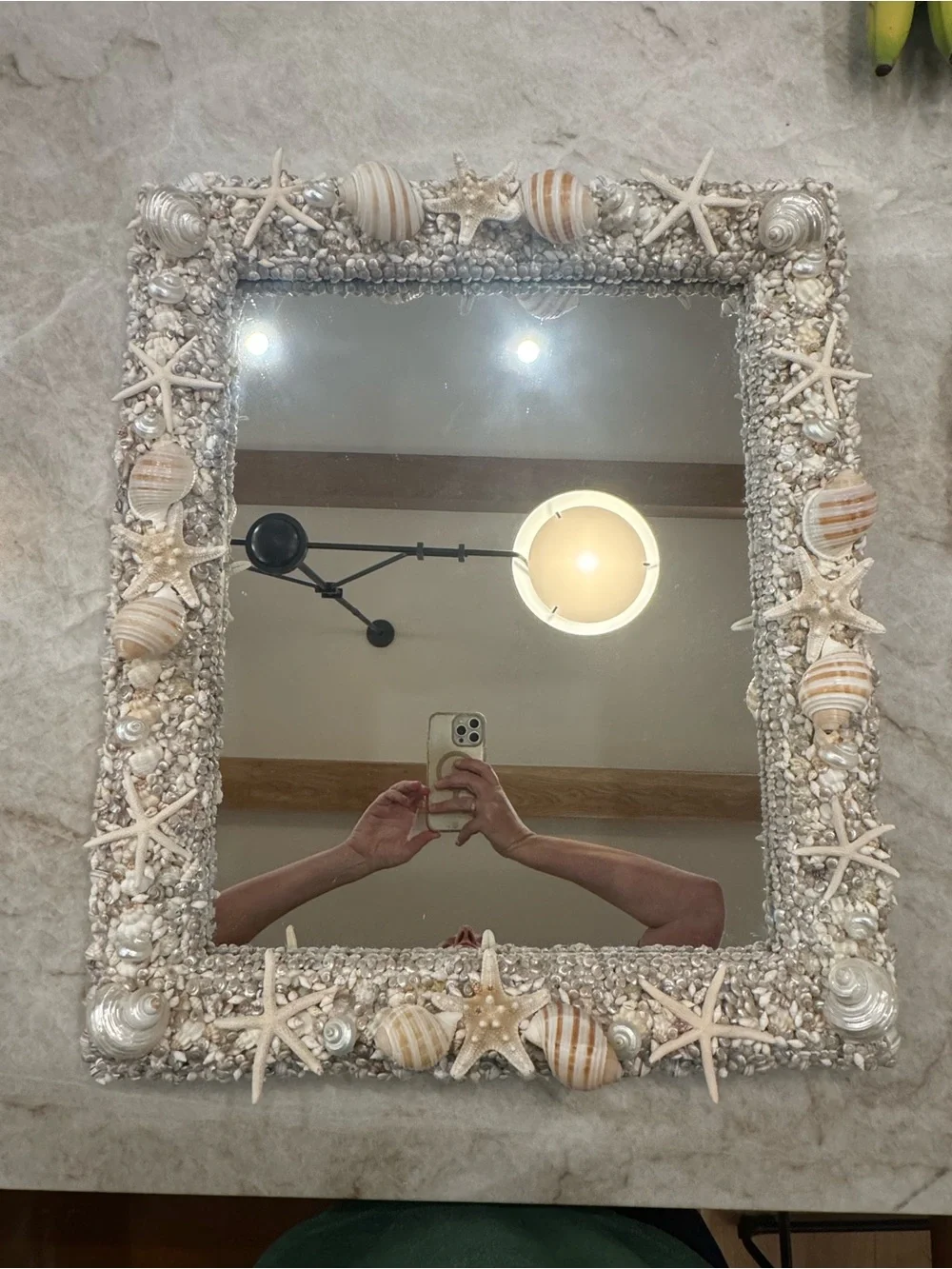 Custom Seashell & Starfish Decorative Mirror - Beachy Cream